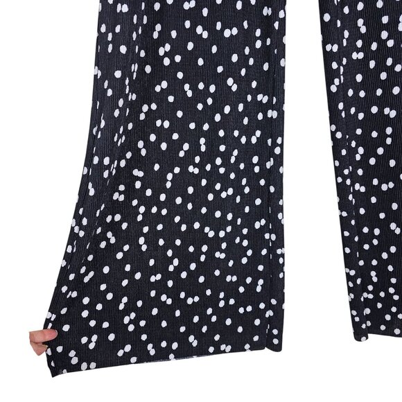 Coco Bianco Tiny Pleats Polka Dot Wide Leg Pants XL Pull On Stretch Raw Hem USA - Picture 2 of 10